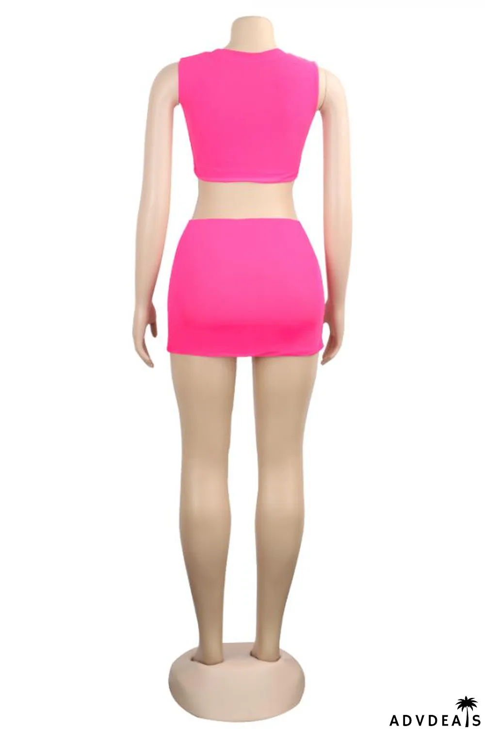 Fluorescent green Polyester Fashion Sexy Slim fit Two Piece Suits crop top Solid Fluorescent Skinny Sleeveless Two-Pi