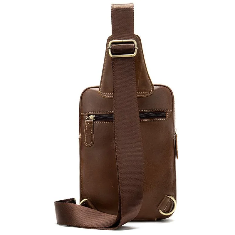 Men’s Retro Style Soft Genuine Leather Large Capacity Adjustable Sling Chest Bag