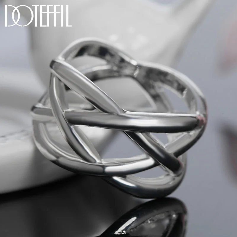 DOTEFFIL 925 Sterling Silver Fishnet Ring For Women Jewelry