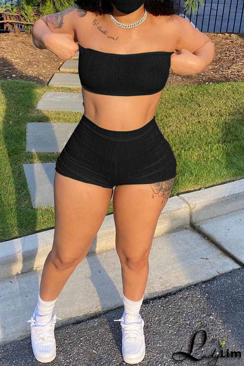 Blue Fashion Sexy Solid Backless Strapless Sleeveless Two Pieces