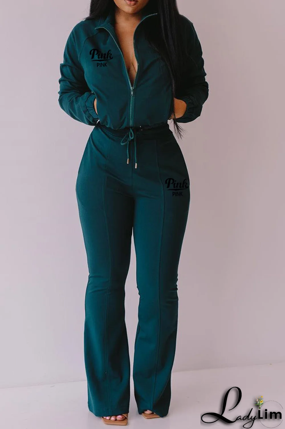 Black Fashion Print Patchwork Turndown Collar Long Sleeve Two Pieces