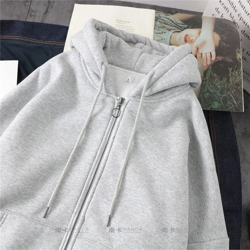 Lazy Plush and Thick Zip-up Autumn And Winter Fashion Women Sweatshirt  hoodie coat  Korean Soild Color Long Sleeve Female 1214