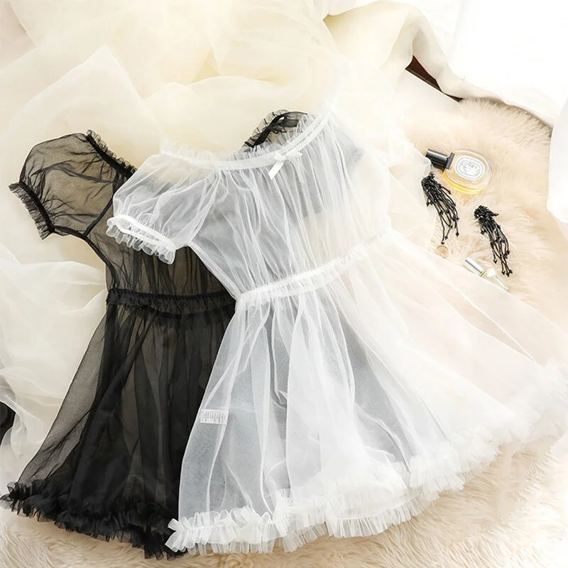 Billionm Sexy Lingerie Bunny Cosplay Nightdress Women Transparent Lace Set Black White Lovely Erotic Princess Sleepwear Lolita Dresses