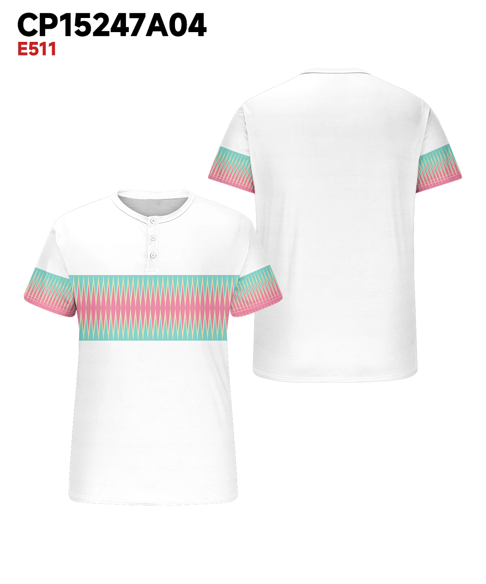 Men's Plus Size Daily Casual Green Red Gradient Diamond Print Henry Collar Button Short Sleeve T-Shirt
