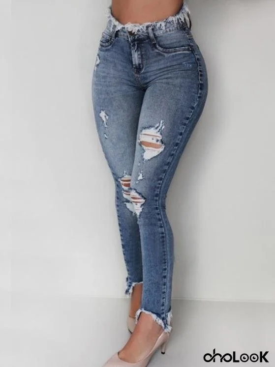 Women's Ripped Tassel Jeans