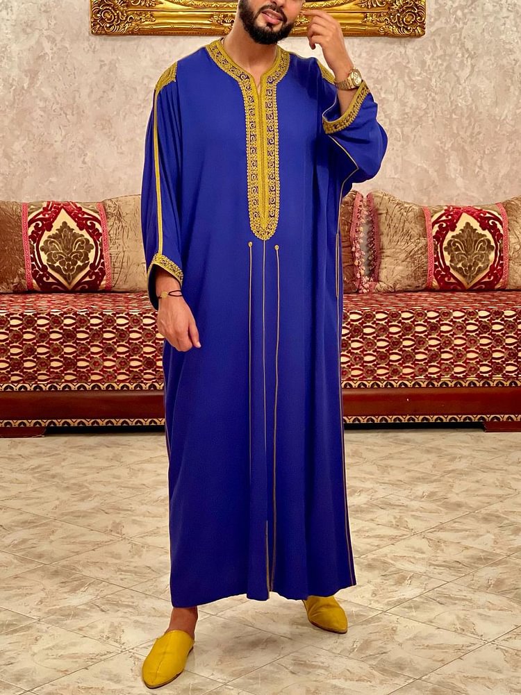 Men's royal blue embroidered pullover kaftan