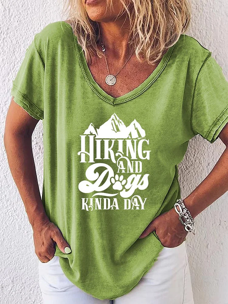 Hiking and Dogs V Neck T-shirt-04588