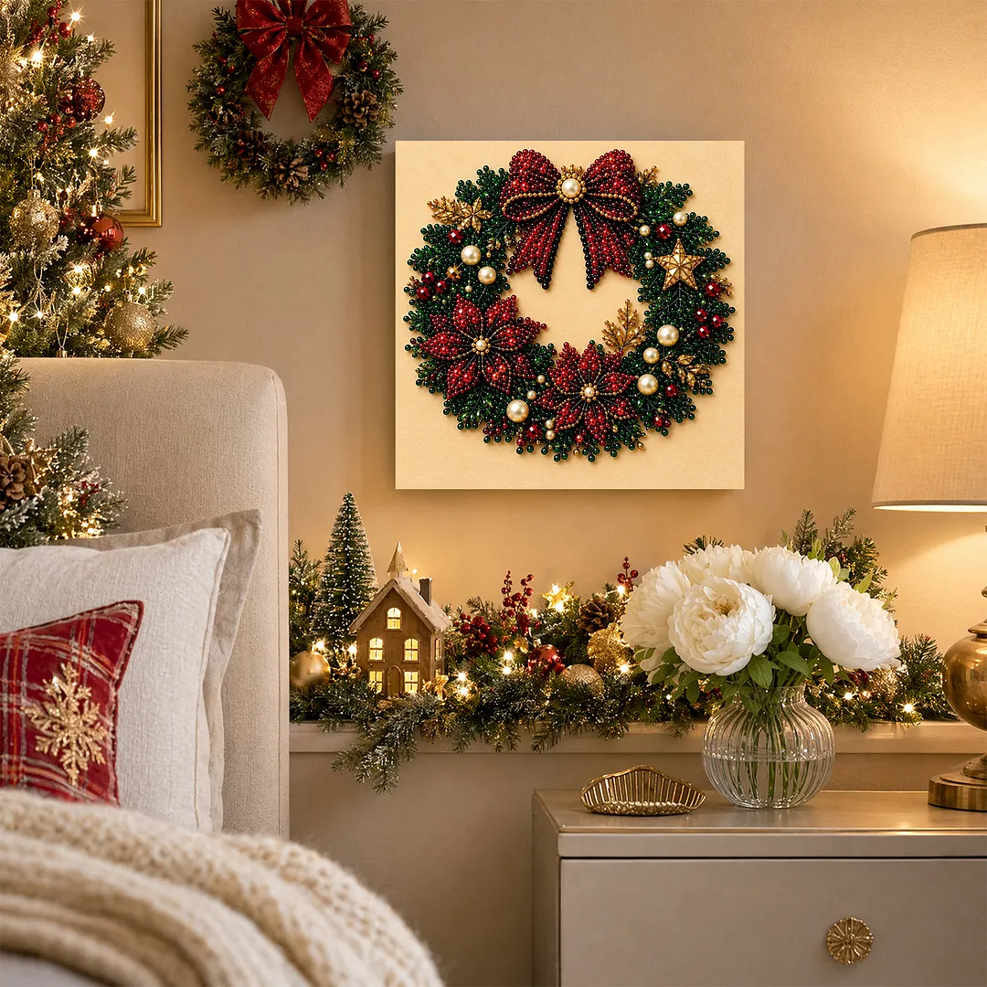 Framed Pearl Painting Kit Christmas Wreath Art Craft 11.81x11.81in