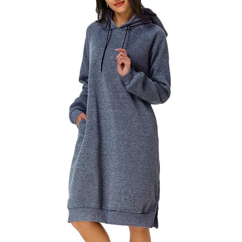 CUHAKCI Sweatshirt Dress Women Hoodies Pocket Ladies Long Sleeve Autumn Hooded Pullover Oversized Sweatshirt Loose Casual Dress