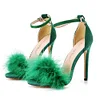 Fluffy Peep Toe Stilettos with Fur Feather