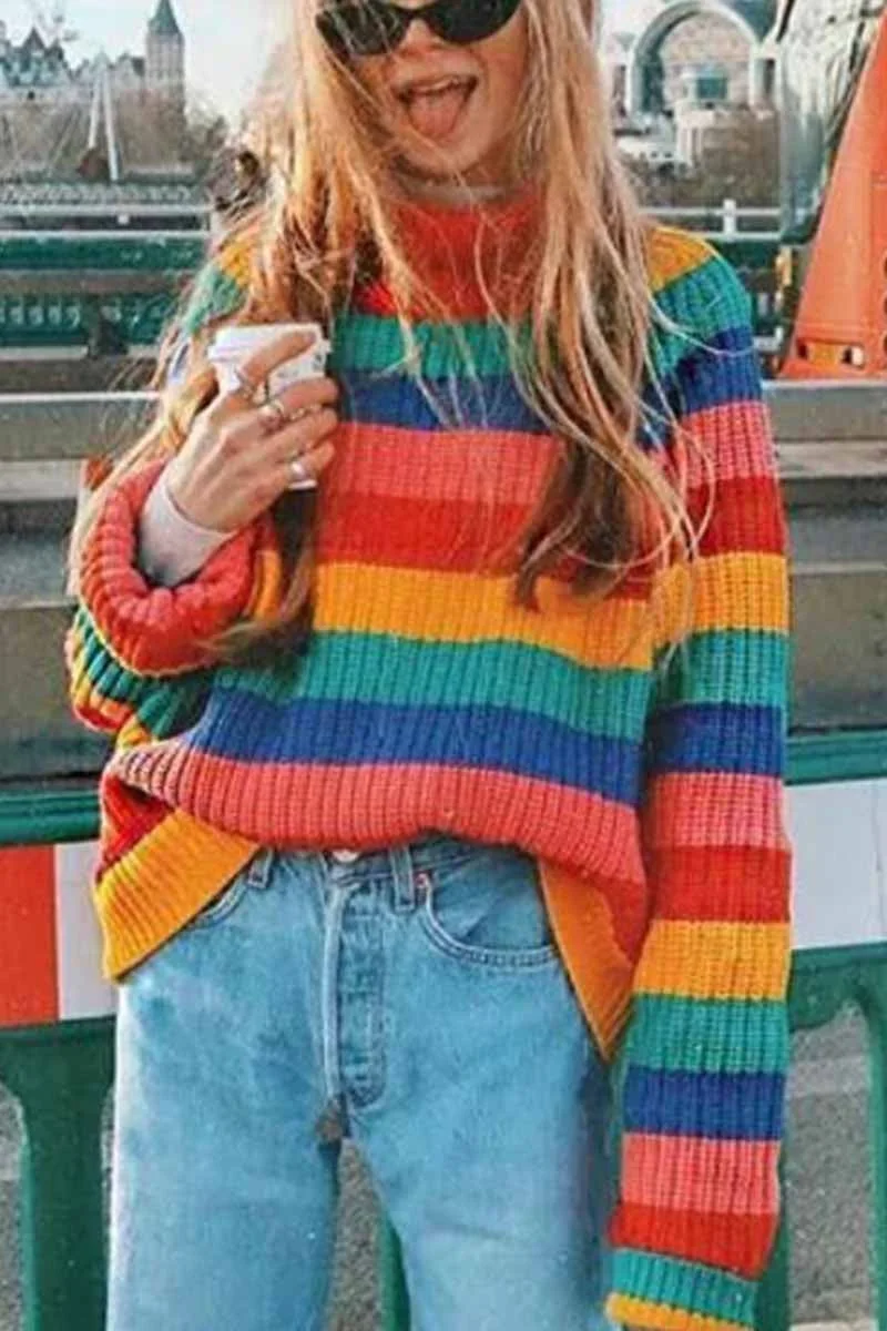Rainbow Striped Loose-knit Sweater