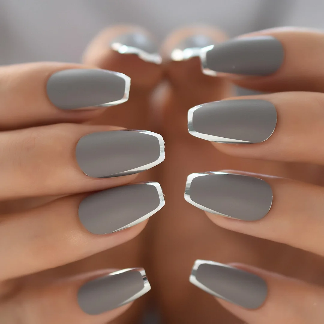 Mirror Silver False Nails STILETTO Point Metallic Acrylic Nail Tips 24pcs/kit Easy for Daily wear-Nail Inspo