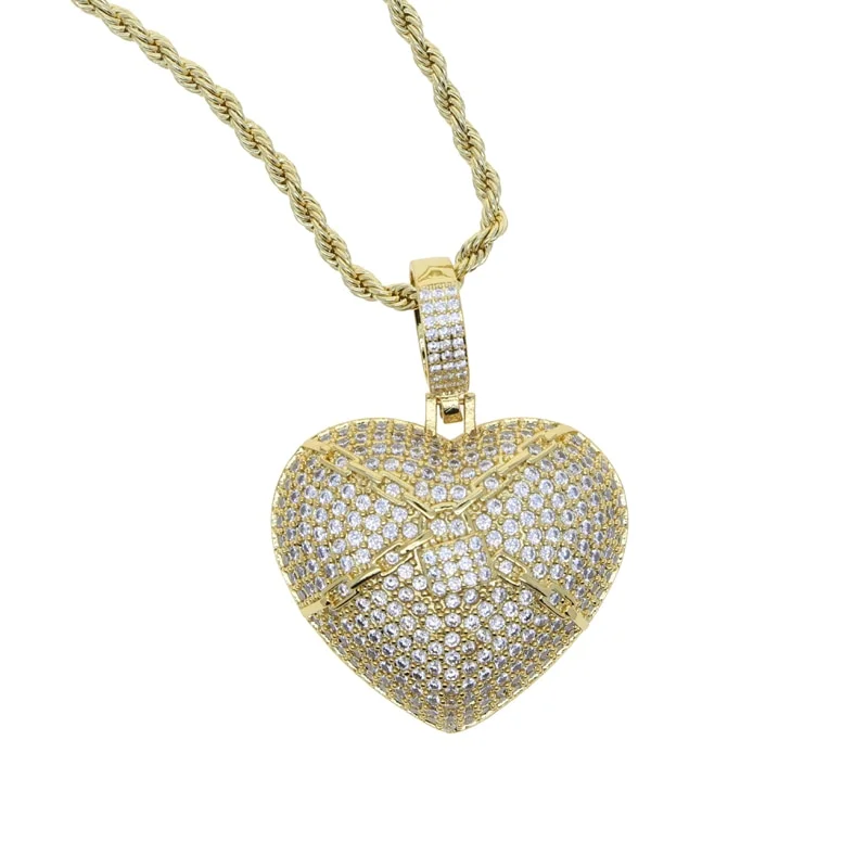 Iced Out Lock Heart Pendant Necklace  Hip Hop Bling Mens Jewelry-VESSFUL