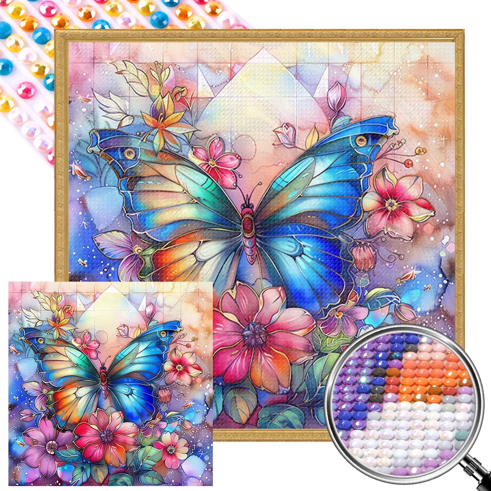 Full Round Partial AB Diamond Painting - Flower Butterfly(Canvas|45*45cm)