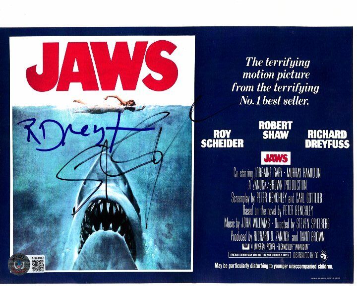 RICHARD DREYFUSS and STEVEN SPIELBERG signed JAWS Photo Poster painting Beckett BAS LOA