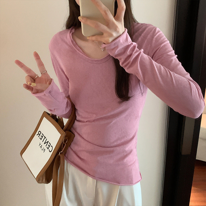 Aiertu black leggings outfit fall Niche Slim-Fit Slimming Long-Sleeved T-shirt Women's Autumn Soft Glutinous Bottoming Shirt Top aiertu