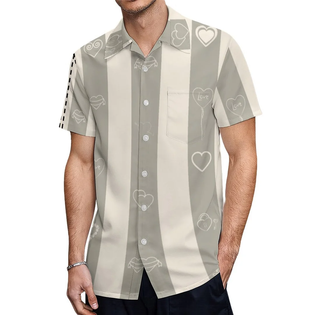 Donkey Brown Stripes Modern Heart Hawaiian Shirt Mens Button Down Plus Size Tropical Hawaii Beach Shirts
