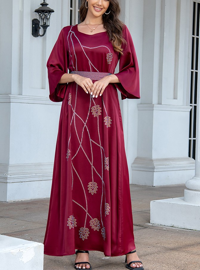 Women's Leaf Pattern with Diamond Belt Kaftan | Oxredo Shop Ramadan Sale
