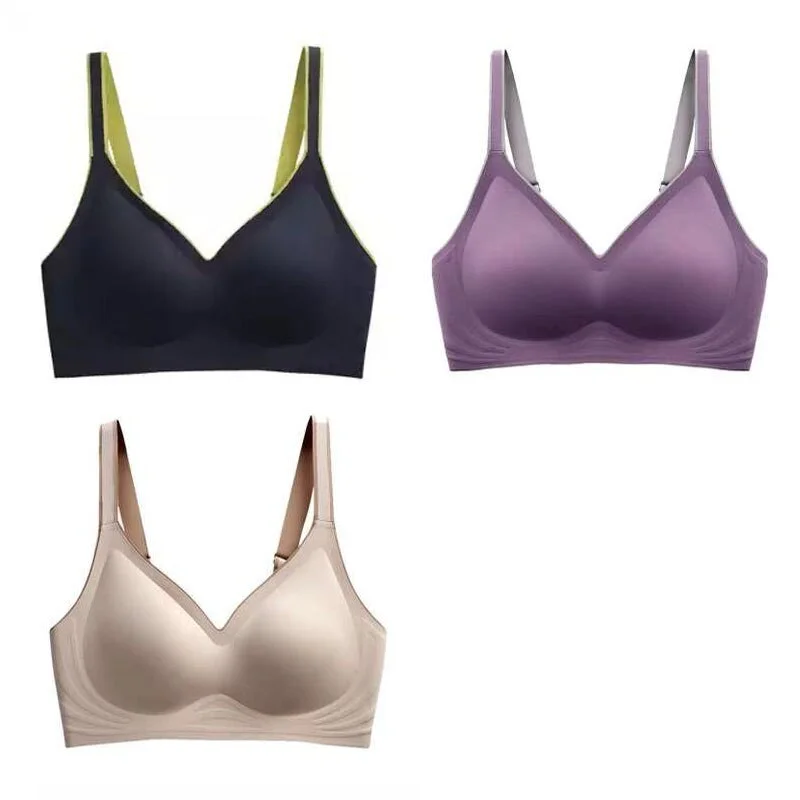 3pcs New Color Contrast Latex Bras For Women Underwear Gradient Strap