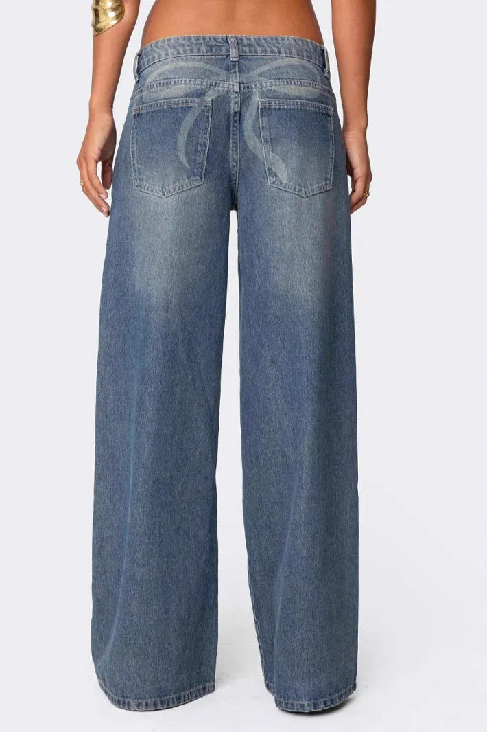 Low Waist Printed Wide Leg Jeans
