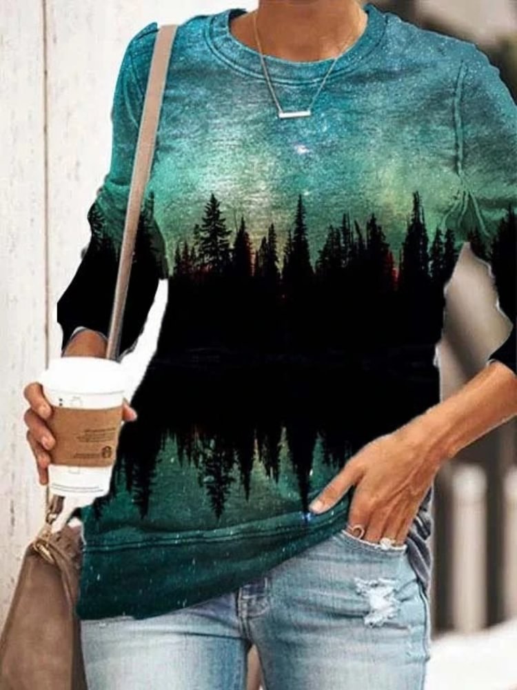Starry Forest Reflection Print Sweatshirt