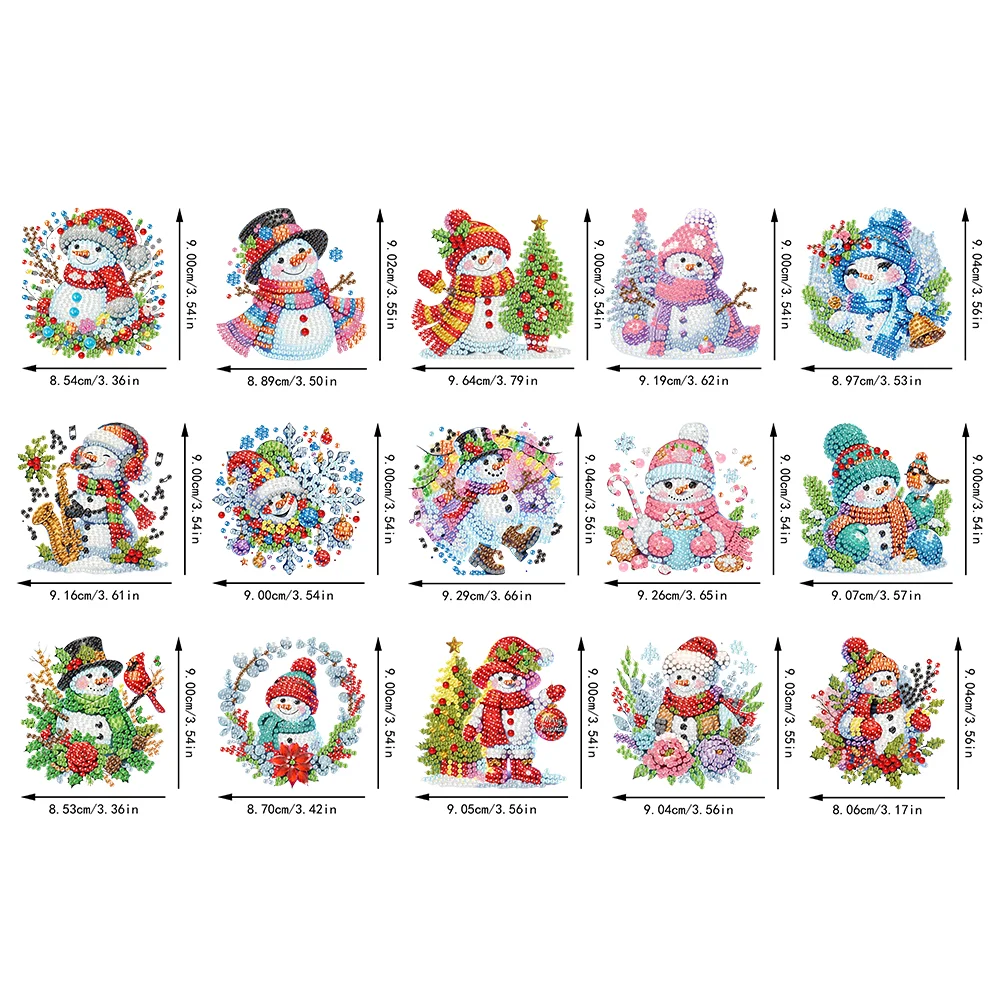 15pcs Xmas Snowman Theme 2D Flat DIY Hanging Diamond Art Kits Home Wall Decor