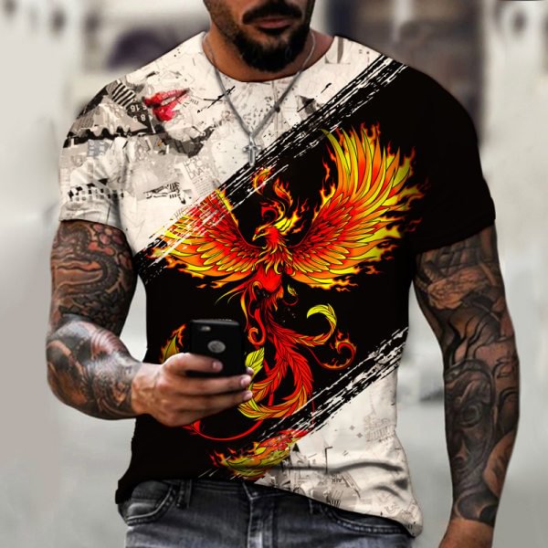 Men's Fashion Phoenix Print Short Sleeve T-shirt