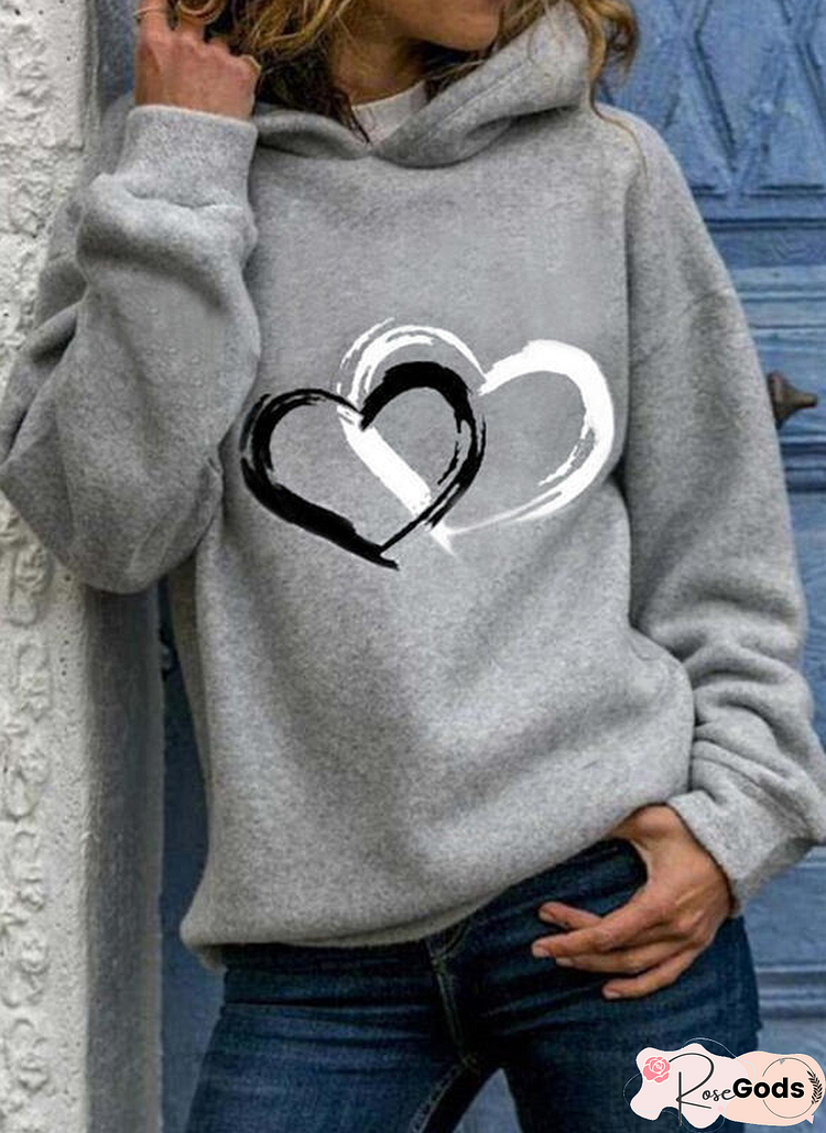 Love Printed Long Sleeve Cotton-Blend Hoodie Shift Sweatshirts