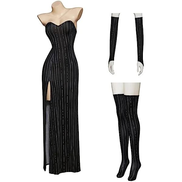 VEECOOCOS Jack Skellington Cosplay Costume Women's Black Stripe Uniform Outfit Halloween Costume XX-Large