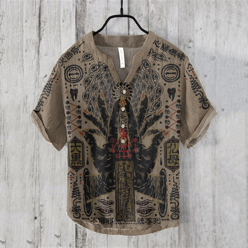 Men's Vintage Dark Myth Art Linen Blend Cozy Shirt