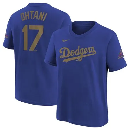 Youth Los Angeles Dodgers #17 Shohei Ohtani Royal 2025 Gold Collection Name & Number T-Shirt 9UOQ