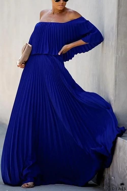 Off Shoulder Pleated Maxi Dress