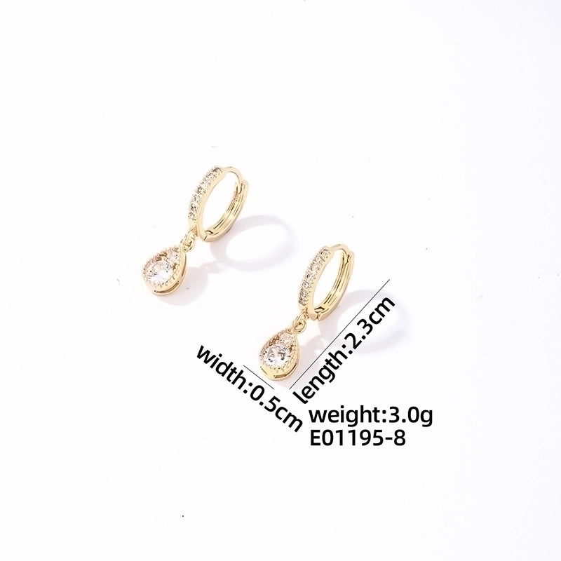1 Pair Casual Sweet Minimalist Round Water Droplets Plating Inlay 304 Stainless Steel Copper Zircon Gold Plated Drop Earrings