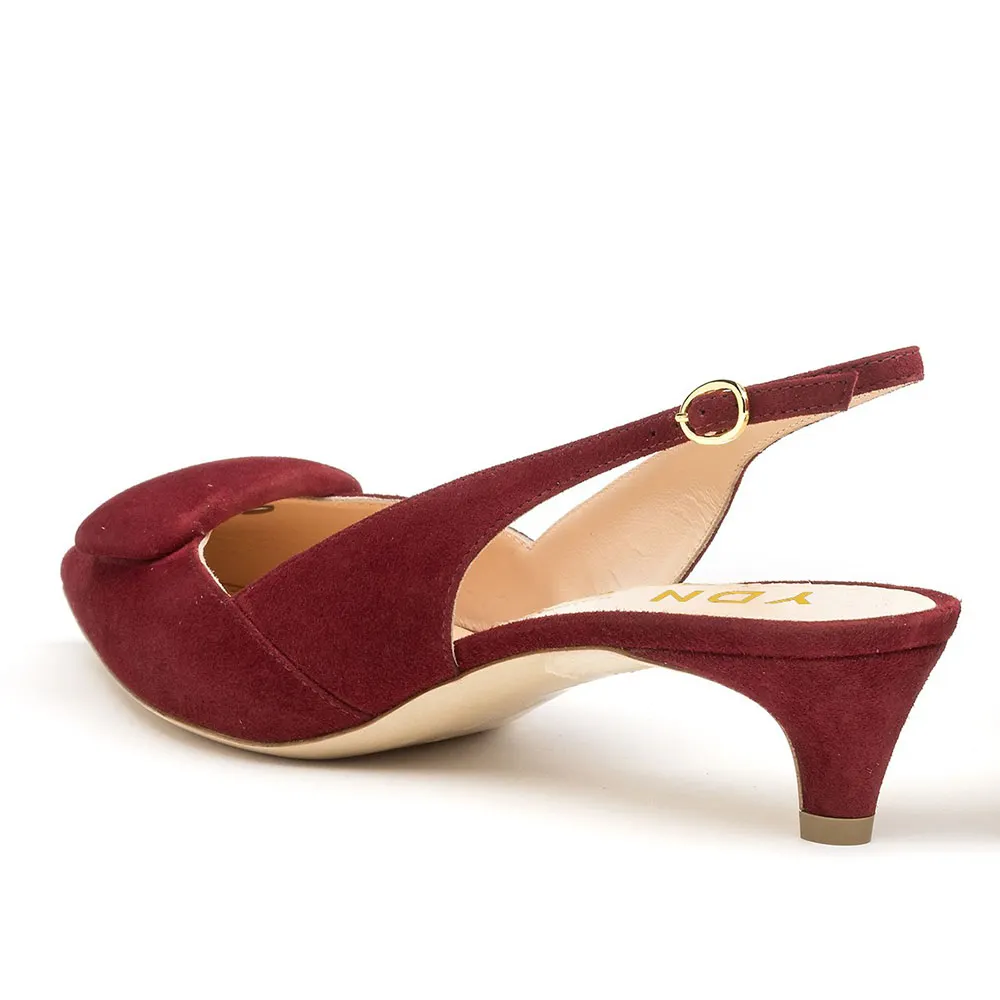 Burgundy Vegan Suede Kitten Heel Elegant Slingback Pumps Shoes