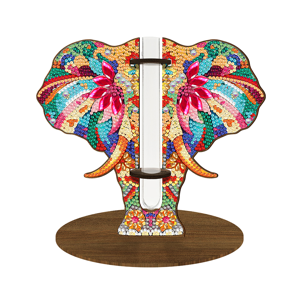 Wood Elephant Diamond Painting Flower Vase Ornaments for Home Office Decor