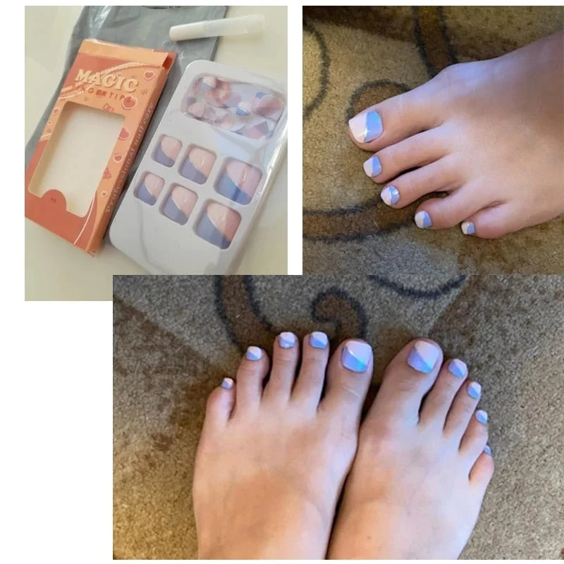 24pcs Fake Nails With Glue False ToeNails Summer Simple Wearing Nail Art Pattern Removable Nail Press On Nails Square DL-Nail Inspo