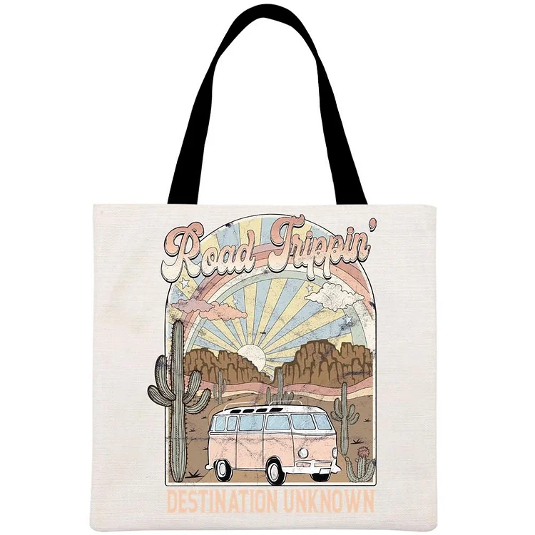 Road Trippin Destination Unknown Printed Linen Bag-Annaletters