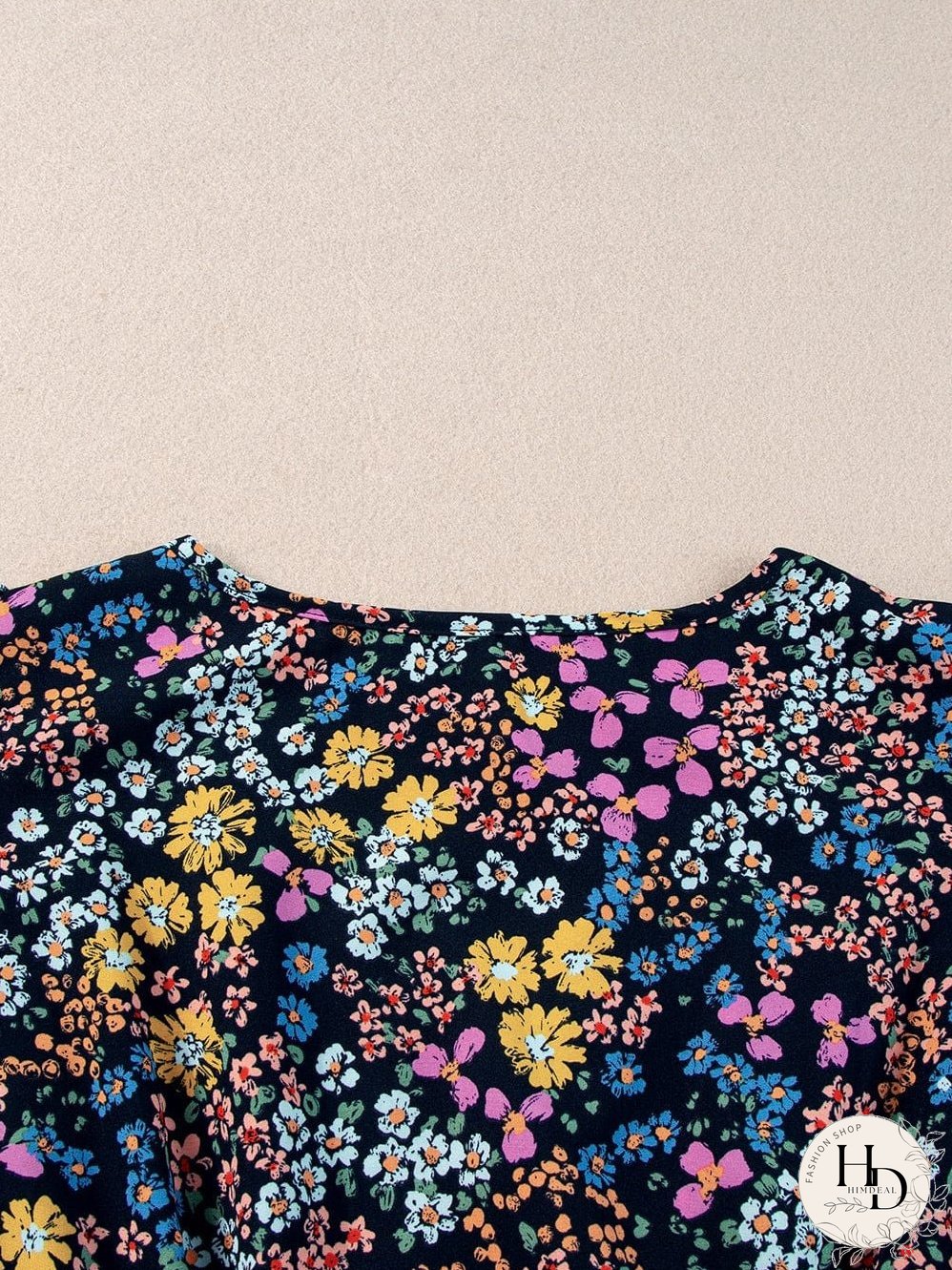 Elegant Black Floral V-Neck Midi Dress with Ruffle Sleeves