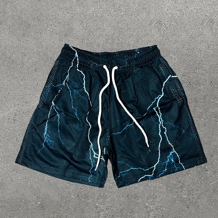 Lightning Print Mesh Shorts