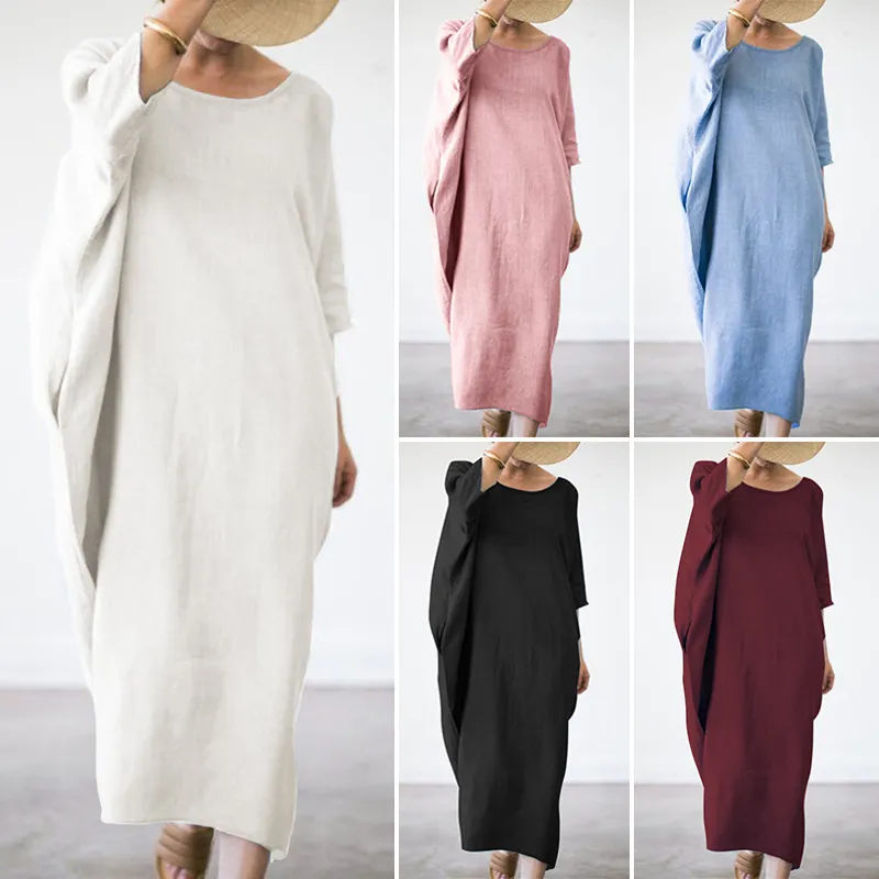 Loose Bat Cotton Linen Increased Thickening and Fattening Dress