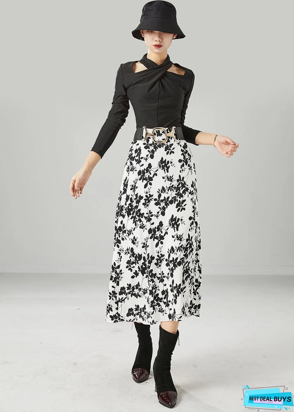 Stylish White Print Slim Fit Chiffon Skirts Summer