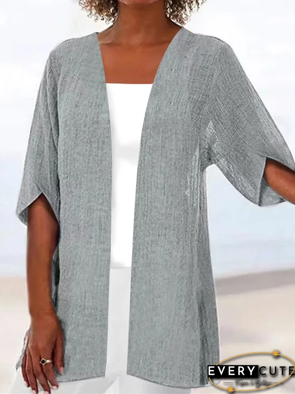 Women Half Sleeve Scoop Neck Solid Cardigan Tops