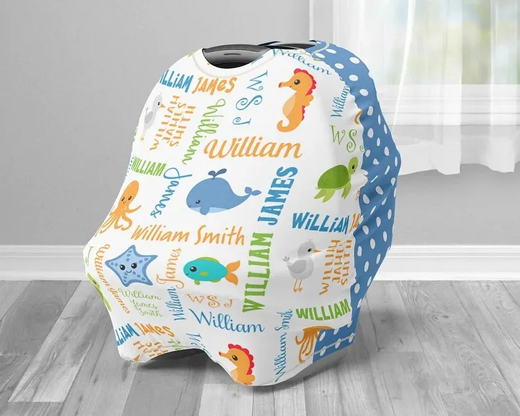 Personalized Ocean Animals Baby Car Seat Canopy| Canopyl146