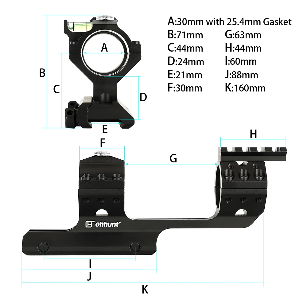 ohhunt &reg;25.4mm 30mm QD Tactical Rifle Optical Scope Mount Comes With Compass, Bubble Level and Rail For 21mm Picatinny Mount
