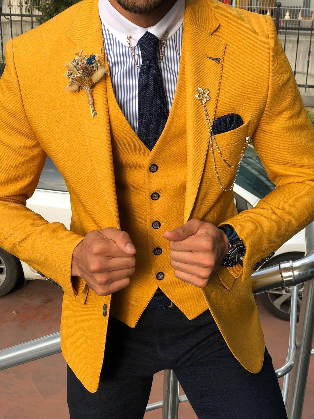 Multi Slim-Fit Suit Vest Mustard