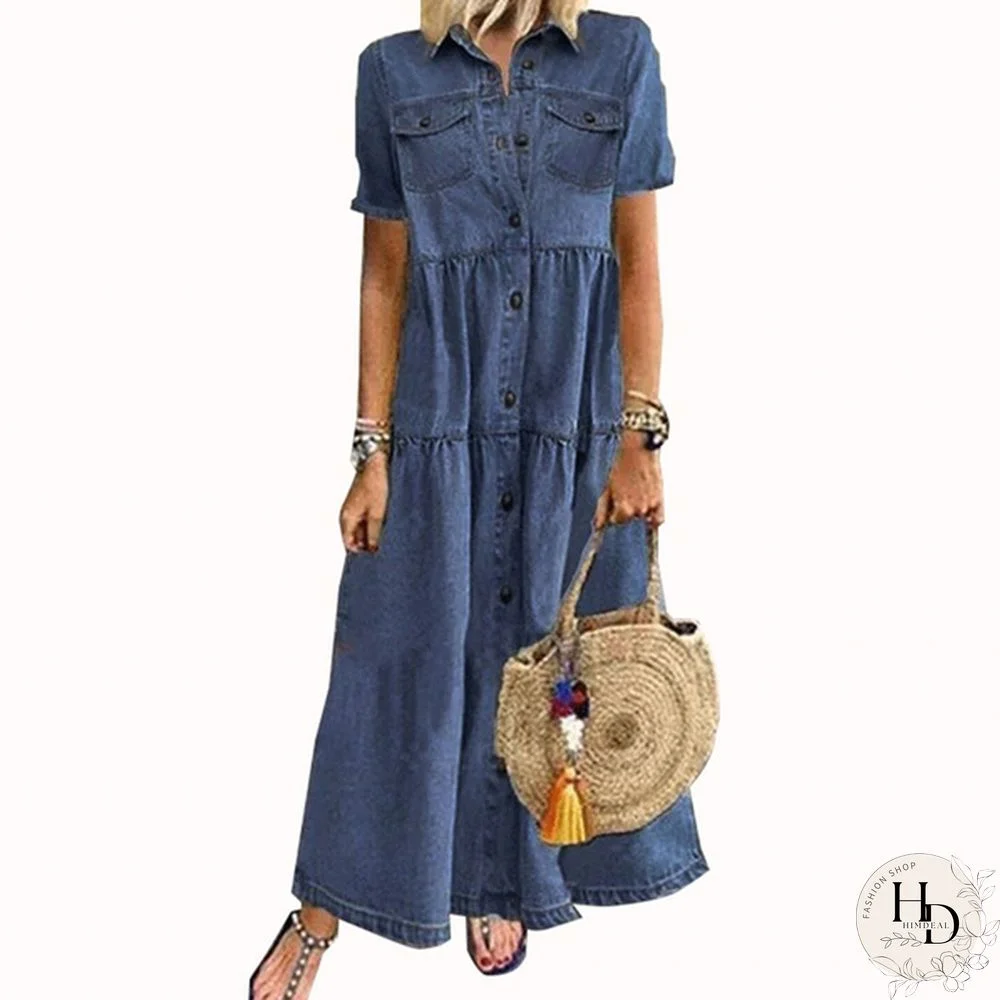 Ladies Summer Autumn Denim Long Skirt Retro Pocket Jeans Long Skirt Ladies Casual