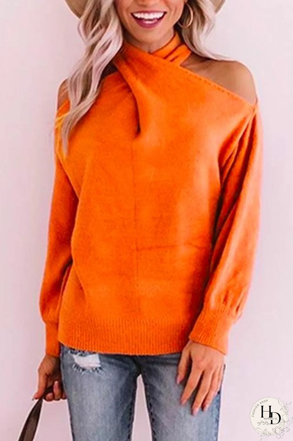 Kale V Neck Cold Shoulder Sweater