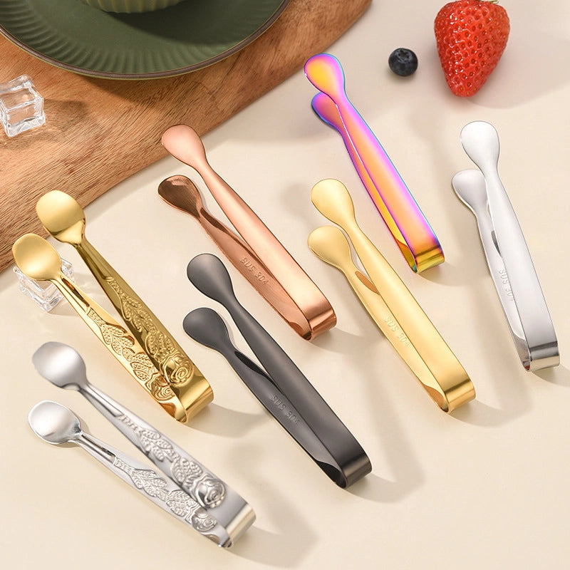 In Stock 304 Stainless Steel Wine Ice Clip Sugar Ice Clip Rose Pattern Dip Clip Mini Ice Tongs