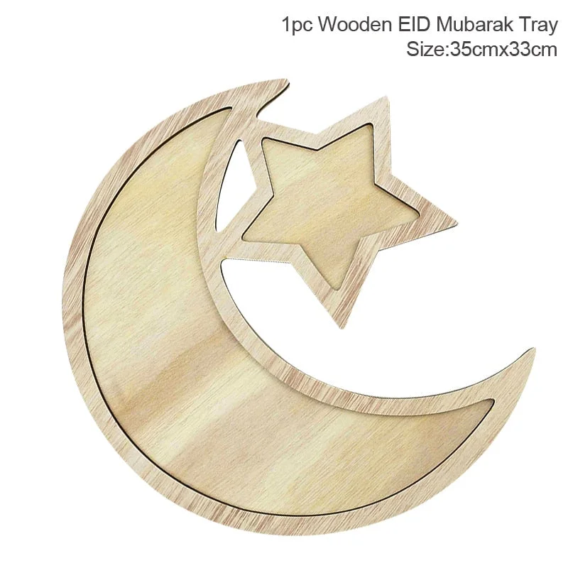 Wooden Eid Mubarak Decoration for Home Islamic Ramadan Kareem Muslim Party Decor Eid Food Tray Ramadan Mubarak Gifts Eid Al Adha
