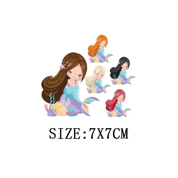 Beautiful Mermaid Thermal Stickers On T-shirt Bag DIY Washable Patches Cute Design Iron On Transfers For Clothes Appliqued Decor